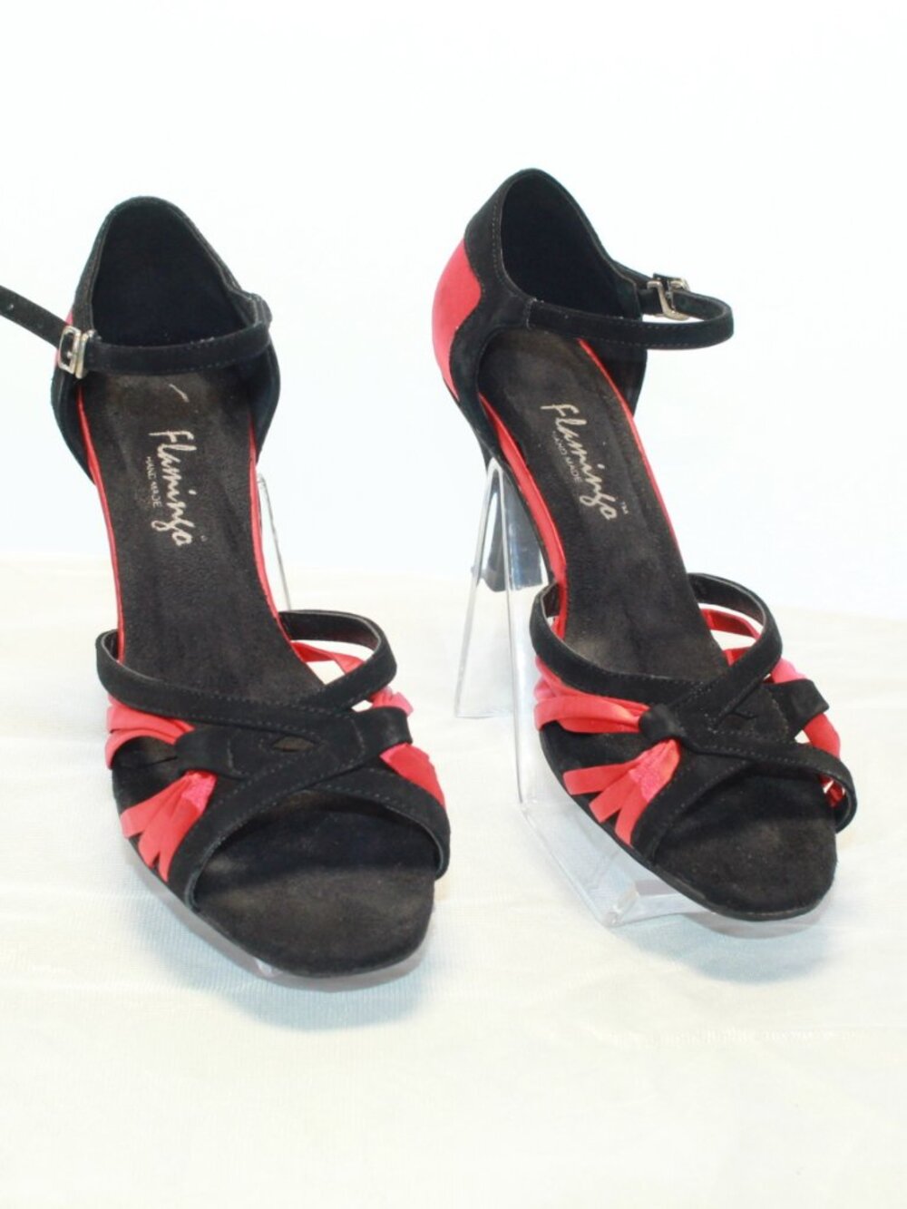 Flamingo Handmade Size 6.5 Red & Black Salsa Latin Dance Shoe Heels